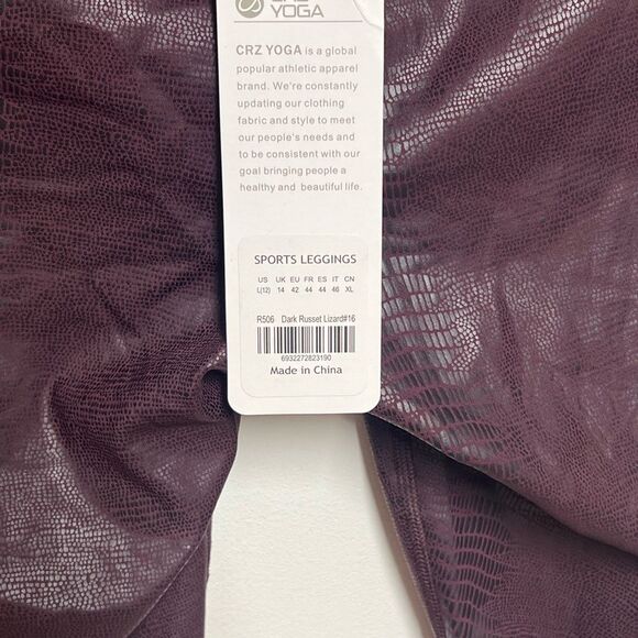 NWT CRZ Yoga Faux Leather Plum Lizard Tummy Control Leggings Sz L - Picture 7 of 9